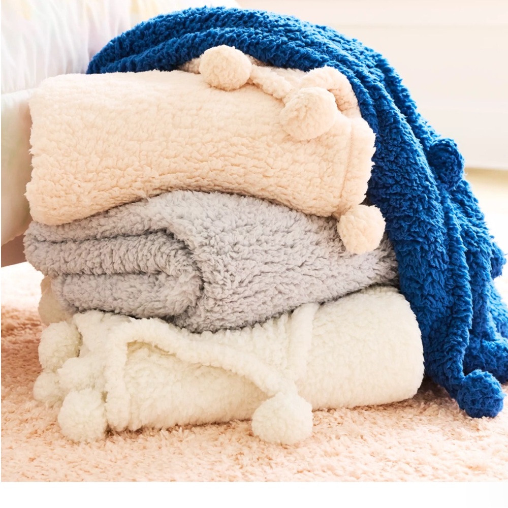 The Big One Kids Sherpa Pom Throw-Choice of Pink, Grey or Blue